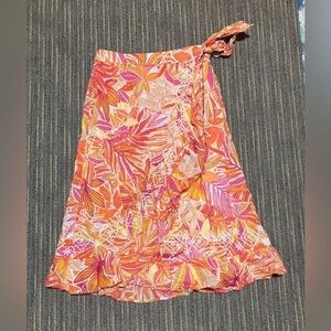 C&C California Vibrant Tropical Skirt in Orange and Pink
